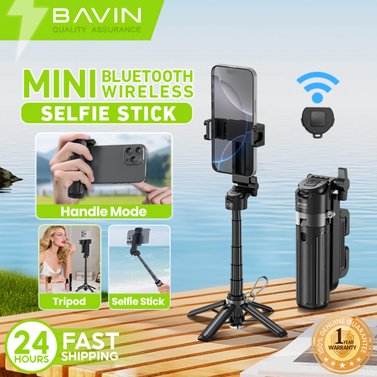 BAVIN D-Z-P23 3in1 Mini Selfie Stick w/ Tripod Bluetooth 42cm Portable & Compact 360° Rotation & Wireless Camera Shutter