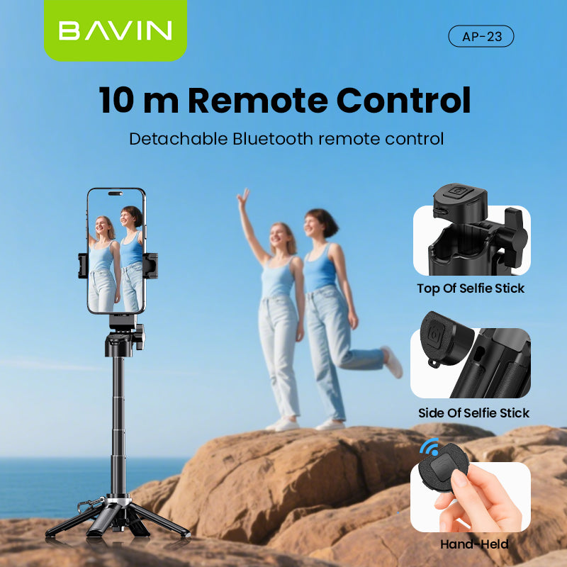BAVIN D-Z-P23 3in1 Mini Selfie Stick w/ Tripod Bluetooth 42cm Portable & Compact 360° Rotation & Wireless Camera Shutter