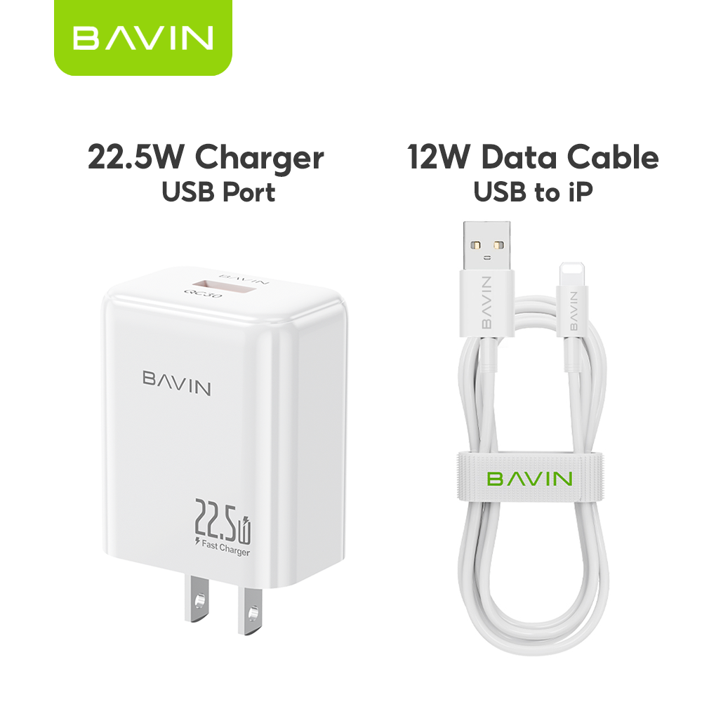 BAVIN PC2091 22.5W PD Fast Charging Charger Adapter USB Port &1 Meter Cable for Micro / Type-C /iPhone