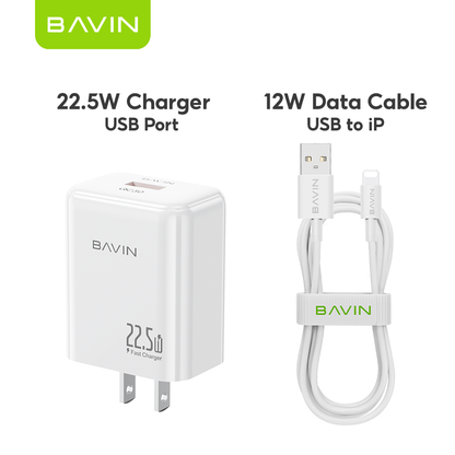 BAVIN PC2091 22.5W PD Fast Charging Charger Adapter USB Port &1 Meter Cable for Micro / Type-C /iPhone