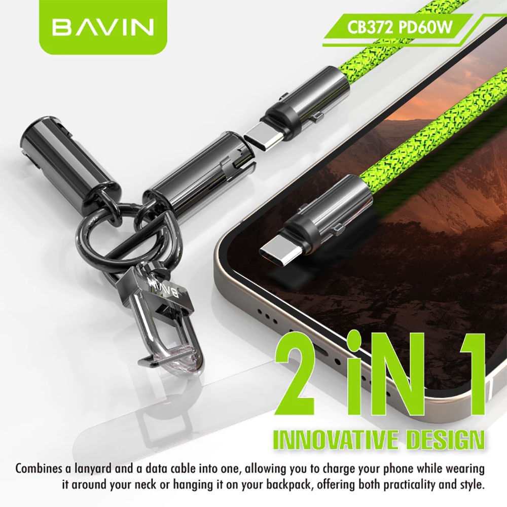 BAVIN U-CB372 Lanyard 60W PD 1.2m Fast Charging Data Cable Type-C to C /Type-C to iPh for iPh&Android (Supports 17 Series)