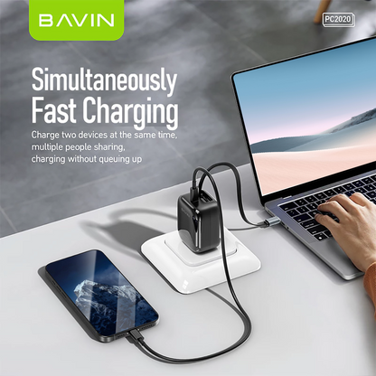 BAVIN PC2020 40W PD Fast Charging Adapter w/ 70cm Retractable iPh Cable for Smartphones (Supports iPh17 Series)