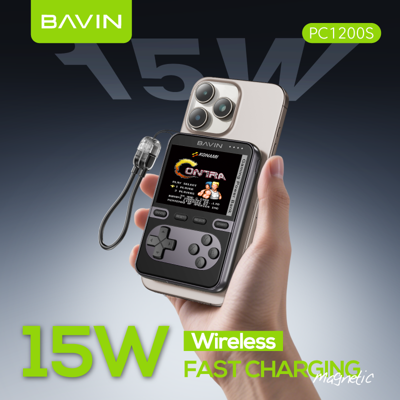 BAVIN Y-PC1200 5000mAh Mini Portable Retro Game Console Powerbank Magnetic Wireless w/ Dual Type-C Cable + Memory Card