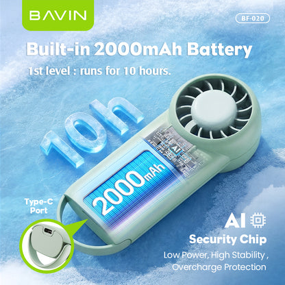 BAVIN BF020 Mini Portable Handheld Fan 5-Speed Strong Wind w/2000mAh Rechargeable Table Fan + Lanyard