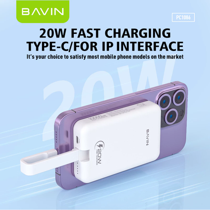 BAVIN PC1086 10000mAh PD 15W Mini Fast Charging Magnetic Powerbank Wireless Compact w/ Magnetic Ring