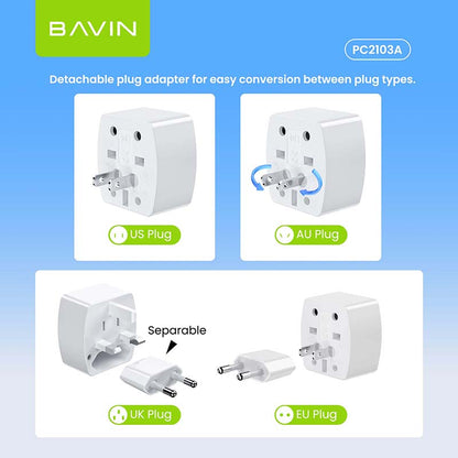 BAVIN PC2103A Universal Travel Plug Adapter Compatible w/ EU UK US AU Sockets for Worldwide Use