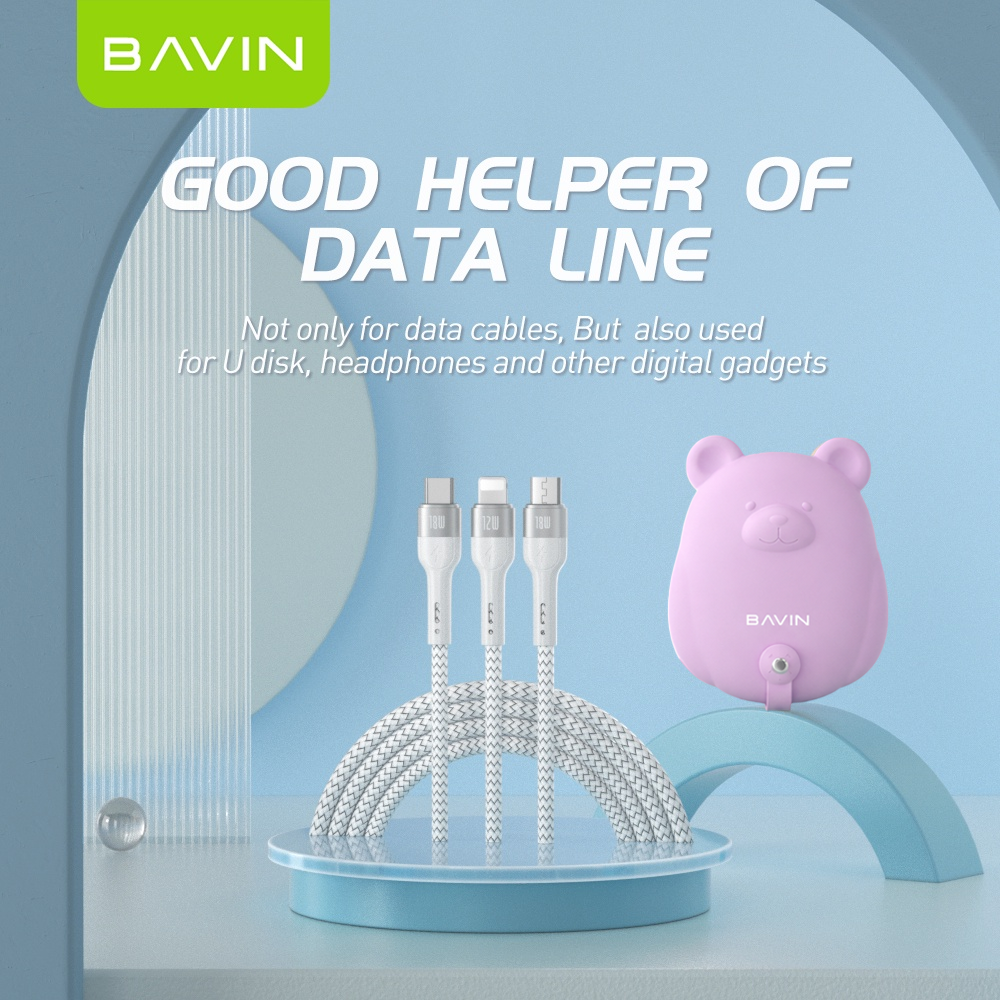 BAVIN CB236-3 3in1 Fast Charging Braided Cable 18W High Density Safe for Smartphone