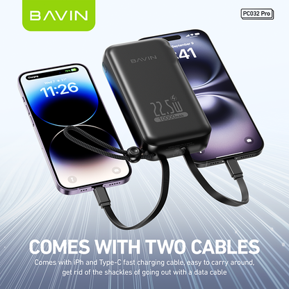 BAVIN Y-PC032 Pro / Y-PC1103 2-in-1 Charger & Powerbank 10000/20000mAh 22.5W Fast Charging w/ Dual Cables & Foldable AC Plug