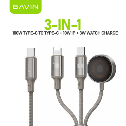 BAVIN CB405 60W 2-in-1 Magnetic Charging Cable Fast Charge & 1m Data Cable w/ 3W Smartwatch Magnetic Charger