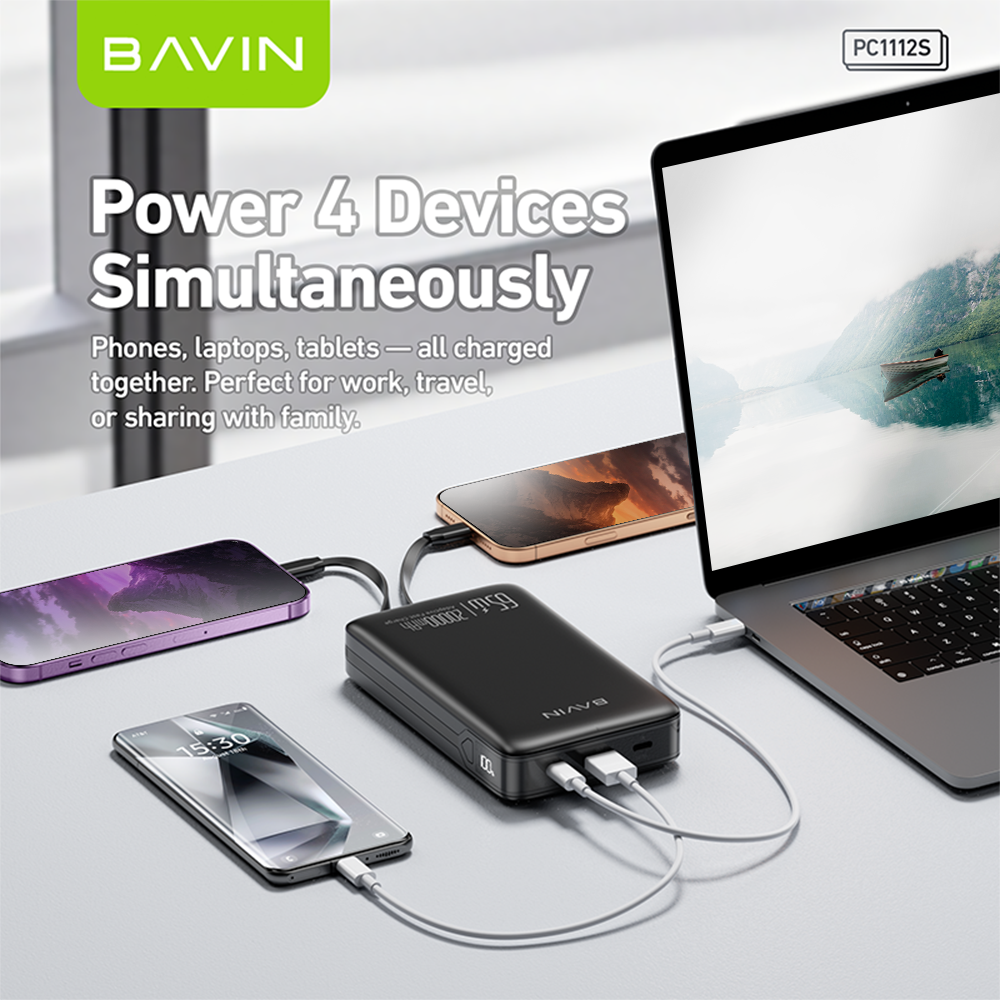 BAVIN PC1112S 20000mAh / 25000mAh 100W Fast Charging Powerbank w/ Built-in Cables, Supports Phones & Laptop