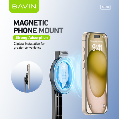 BAVIN P18 Magnetic Retractable Selfie Stick w/ Bluetooth Remote Extendable & Adjustable Tripod