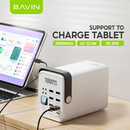 BAVIN Y-PC1062 70000mAh QC 3.0+PD 20W Powerbank w/ 6 USB & 2 Type-C Ports