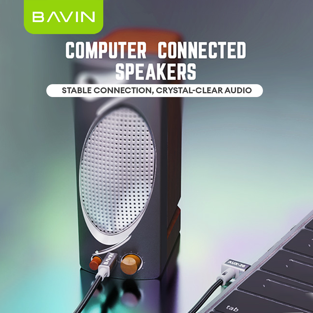 BAVIN H-3.5-AUX26 Universal 3.5mm Audio Jack Cable 1.2m Nylon Braided w/ 90° Angle for Speaker, TV, Computer & Phones
