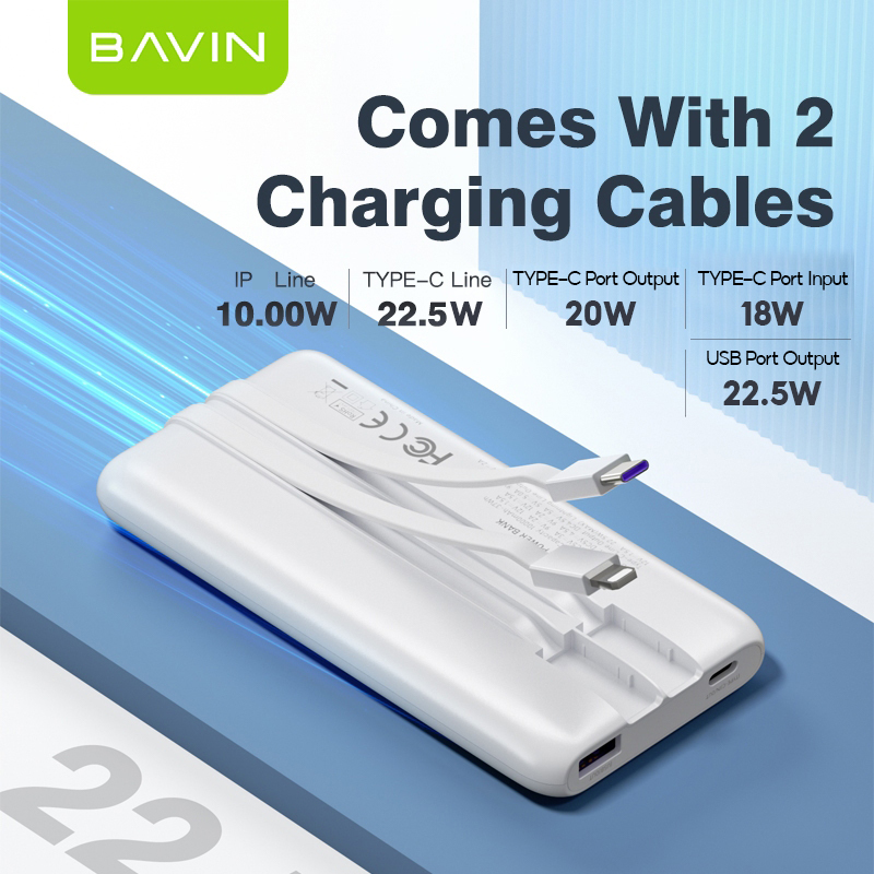 BAVIN Y-PC1030 20000mAh 22.5W Fast Charging Powerbank w/ Built-in Cable