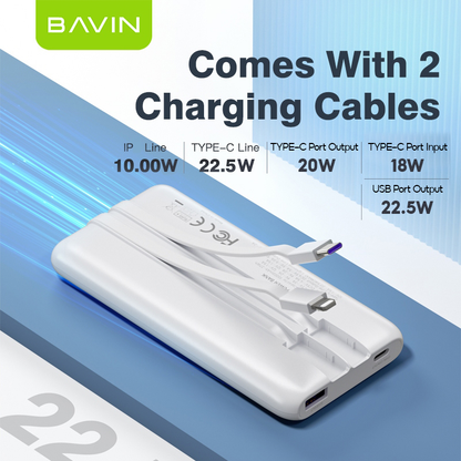 BAVIN Y-PC1030 20000mAh 22.5W Fast Charging Powerbank w/ Built-in Cable