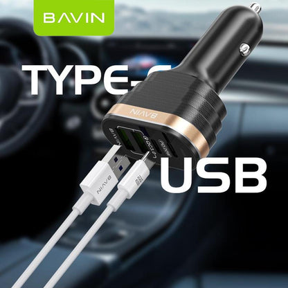 BAVIN PC587 40W Car Charger w/ Dual USB 3.0 + 20W PD Type-C Fast Charging for iPh & Android (Supports iPh17 Series)