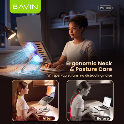 BAVIN PS100 Laptop Stand 360° Rotating Adjustable Angled Metal Holder With Fan Aluminum Alloy Holder