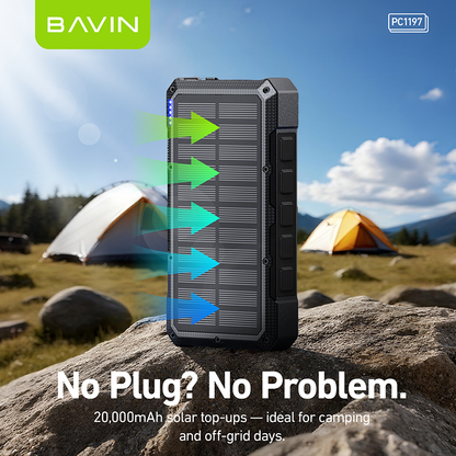 BAVIN Y-PC1197 20000mAh Solar Powerbank w/ 35W Type-C Fast Charging & 15W Wireless Charging w/ LED Flashlight & 3 Outputs