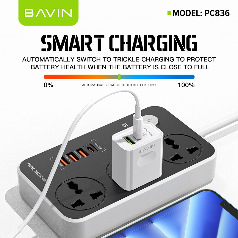 BAVIN C-PC836 20W PD Fast + Qualcomm3.0 Fast Charging Charger Adaptor Dual Port Suitable For iPh 16 Series