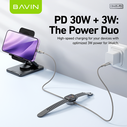 BAVIN CB405 60W 2-in-1 Magnetic Charging Cable Fast Charge & 1m Data Cable w/ 3W Smartwatch Magnetic Charger