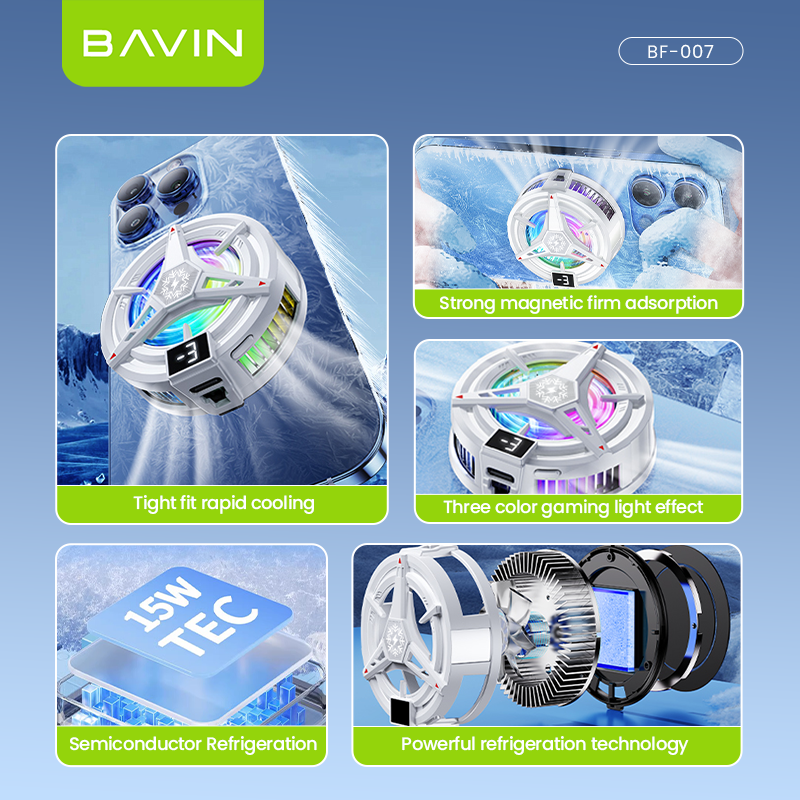 BAVIN BF-007 Magnetic Phone Gaming Cooler Portable Semiconductor Cooling Fan w/ 3 Speed Adjustment for Smartphones