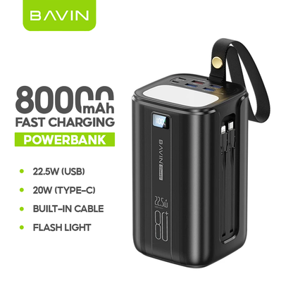BAVIN PC1057S 80000mAh /PC1138S 100000mAh Heavy Duty Powerbank 22.5W Fast Charging w/ Built-in Cable