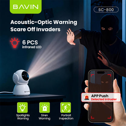 BAVIN SC800 3MP Pan/Tilt Home Security WiFi CCTV Camera | 2-Way Audio & App Control w/ Wall Stand