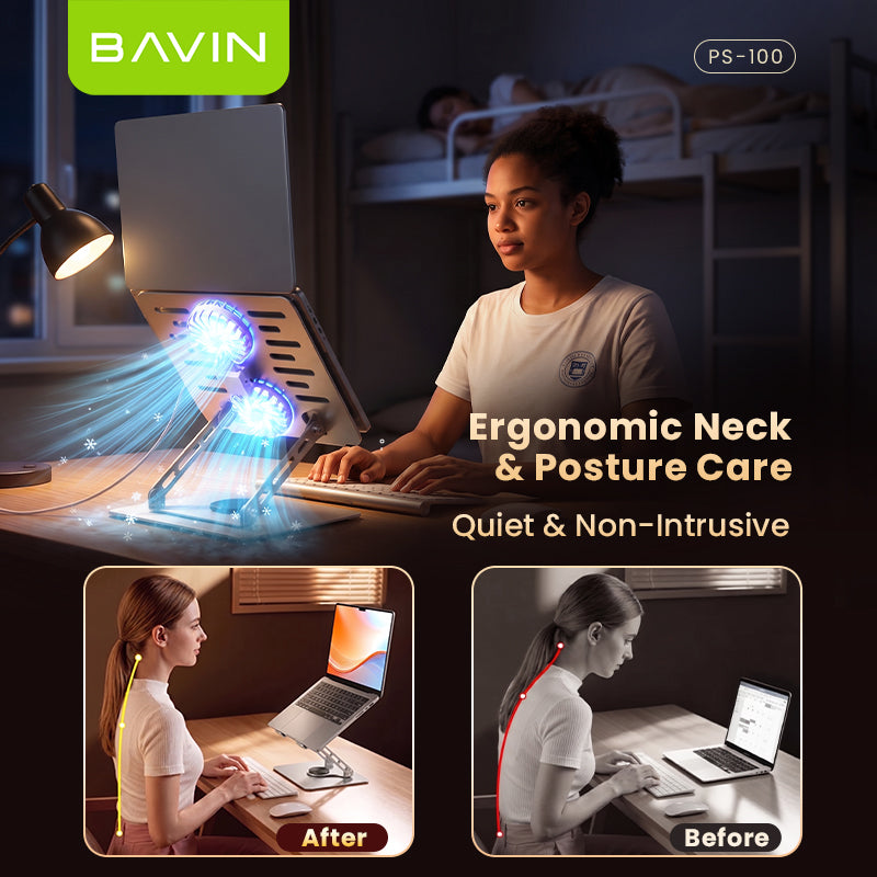 BAVIN PS100 Laptop Stand 360 Rotating Adjustable Angled Metal Holder With Fan Aluminum Alloy Holder