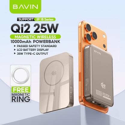 [Qi2 25W] BAVIN PC1208S 10000mAh 25W Magnetic Wireless Powerbank + PD 35W Fast Charge for iPhone 18 Series