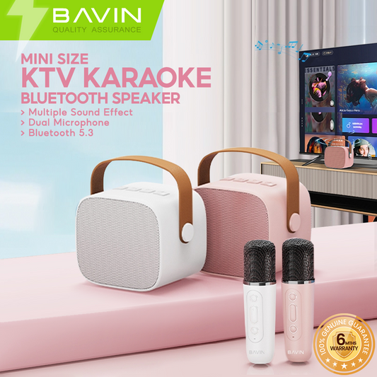 BAVIN DV-BM15 Mini Portable Bluetooth Wireless Karaoke Speaker w/2 Wireless Microphones