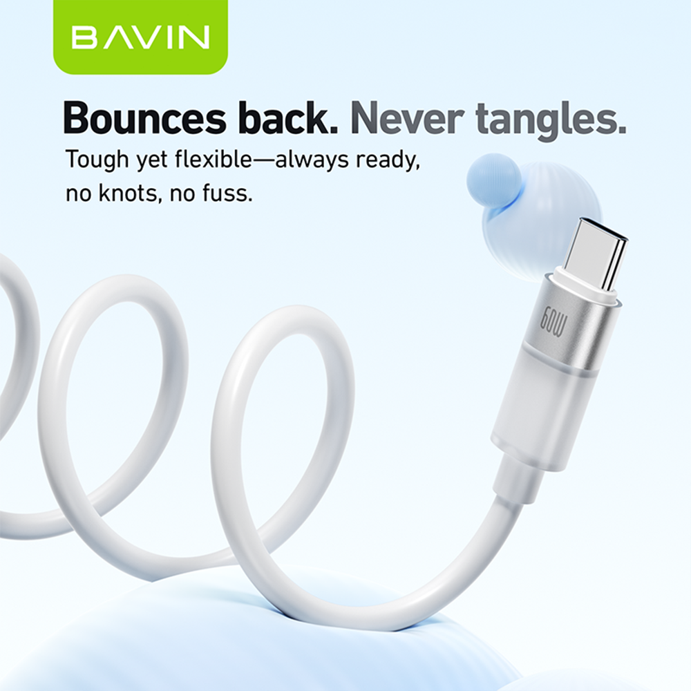 BAVIN CB402 60W/30W PD Fast Charging Liquid Silicone & Data Transfer Cable w/ 1m Type-C to Type-C / Type-C to iPhone