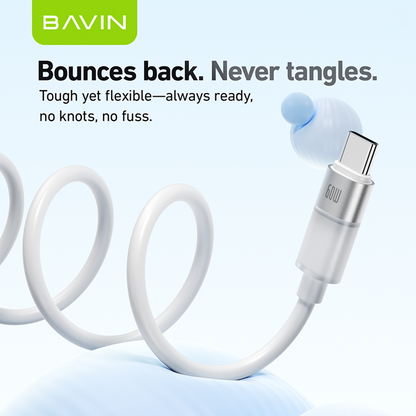 BAVIN CB402 60W/30W PD Fast Charging Liquid Silicone & Data Transfer Cable w/ 1m Type-C to Type-C / Type-C to iPhone