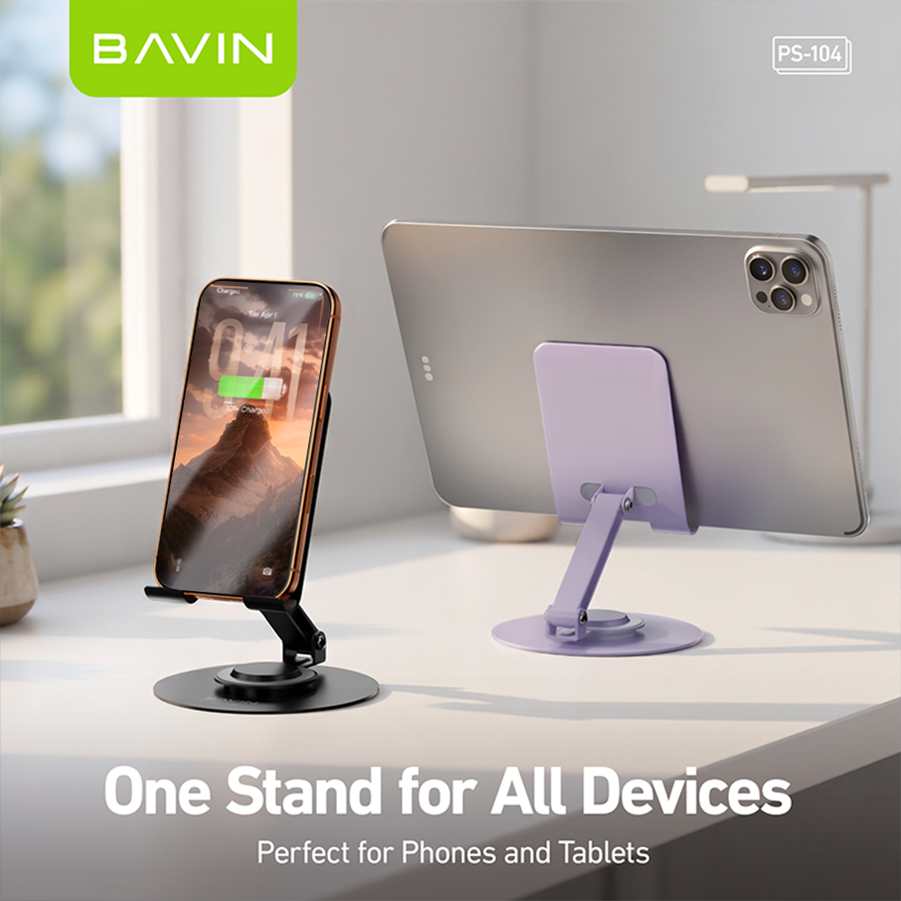 BAVIN PS104 Portable Foldable 360° Rotating Metal Desk Phone Holder Universal Stand for Phone/Tablet