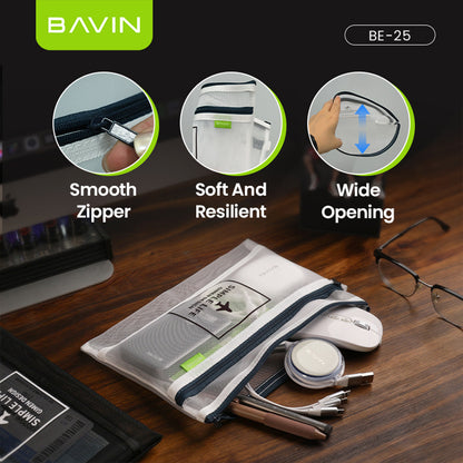 BAVIN BE25 Multi-functional Portable Transparent Double-Layer Nylon Mesh Storage Pouch Bag w/ Zipper