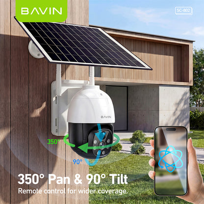 BAVIN SC802 Solar-Powered Outdoor Pan Wireless Security CCTV Camera 5MP HD PTZ Camera w/Weatherproof