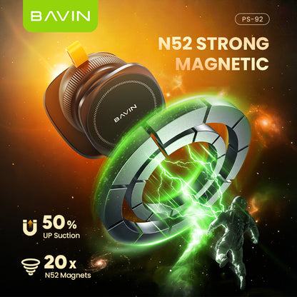 BAVIN PS92 2in1 360°Rotating Magnetic Phone Holder w/ Retractable Rod Adjustment, Strong Magnet & Silicone Cable Organizer