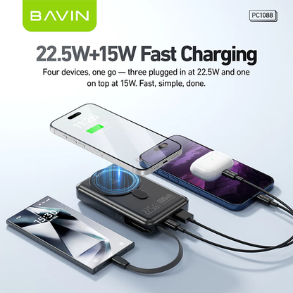 BAVIN PC1088 10000mAh 22.5W PD Wireless Fast Charging Powerbank w/ 360° Stand & Free Magnetic Ring