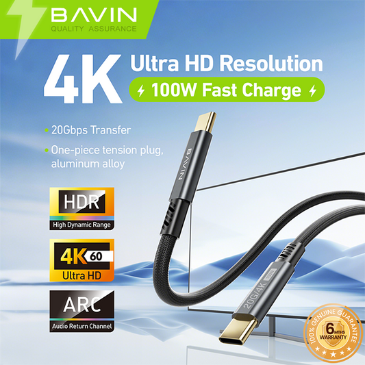 BAVIN U-HD-24 100W Fast Charging Type-C to Type-C Cable w/ 4K60Hz Ultra HD & 20Gbps Plug & Play