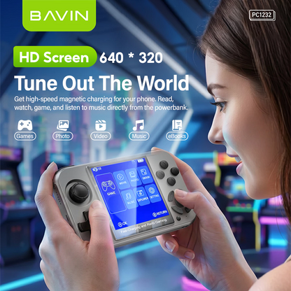 BAVIN PC1232 2in1 10000mAh Portable Game Console Magnetic Powerbank 15W w/ Dual Type-C Cable + TF Card, MP3 HD Player, E-Books, Music