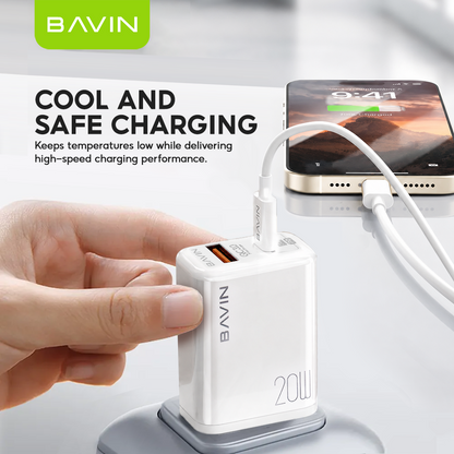 BAVIN PC351 PD Qualcomm3.0 Fast Charging Charger Dual Type-C & Usb Port for iPhone 16