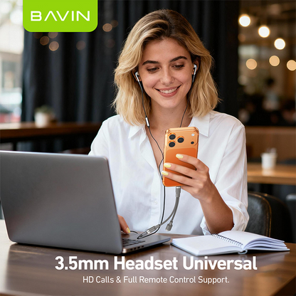 BAVIN AUX62 2-in-1 Hi-Fi Audio & Charge Cable w/iPhone, Type-C to 3.5mm Adapter for Android & iPhone Devices
