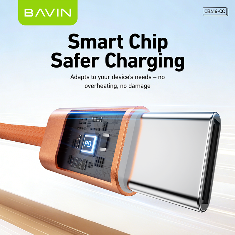 BAVIN CB416 Fast Charging PD 60W Braided 1M Data Cable Type-C to Type-C/Type-C to iPhone|480 Mbps Compatible with iPhone 15-17 & Type-C Devices
