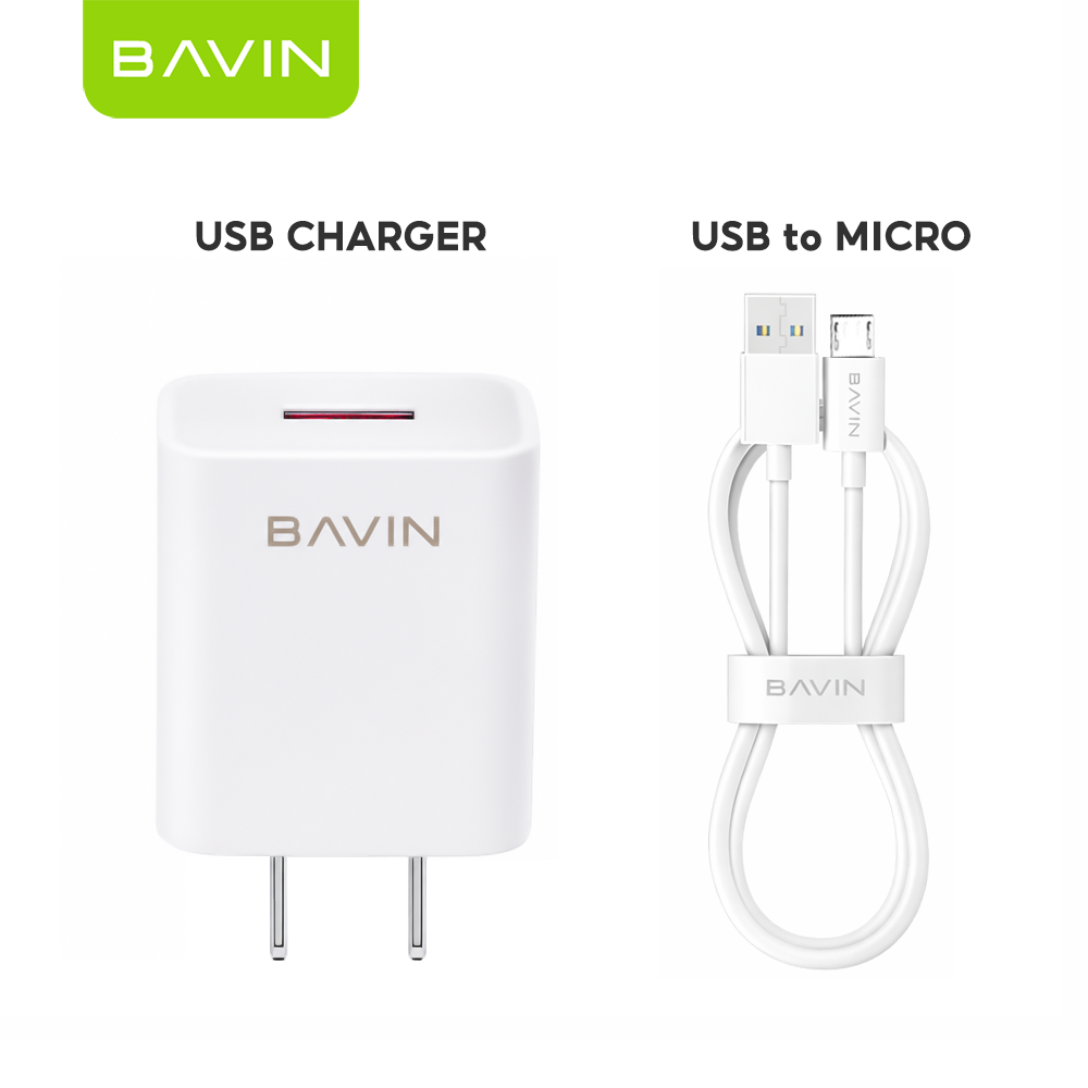 BAVIN PC658Y 3.0A Quick Charging Charger w/ 1 Meter Charging Cable for Micro / iPhone /Type-C