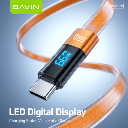 BAVIN CB431 66W PD Fast Charging 1M Braided Data Cable USB to Type-C & Type-C to Type-C w/ LED Display