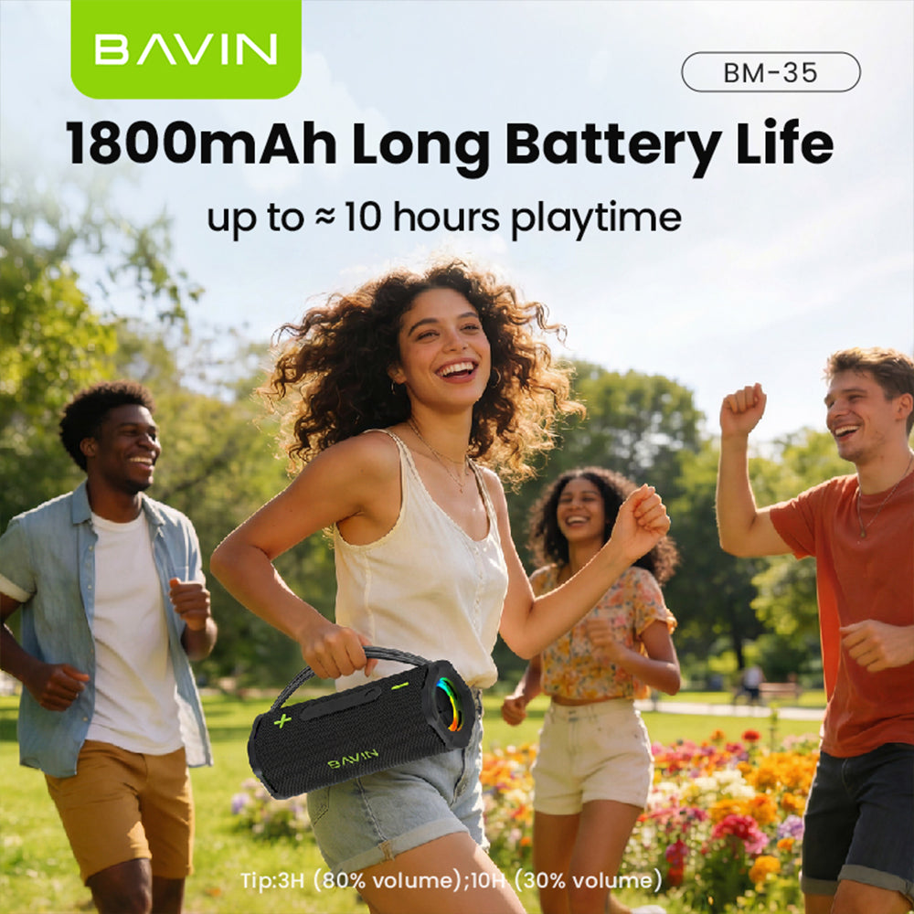 BAVIN BM35 Portable Wireless Bluetooth Speaker 30W TWS Powerful Sound 1800mAh Battery With RGB Light & Lanyard Design
