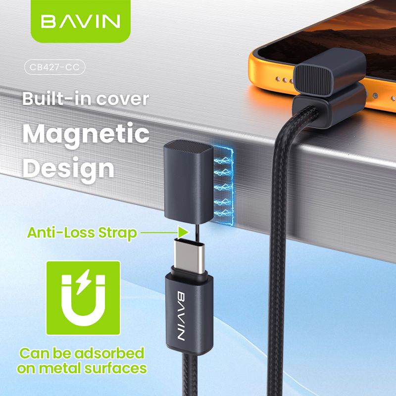 BAVIN CB427 Portable 1m 60W PD Fast Charging Magnetic Type-C Data Cable Braided for iPhone 17, Android