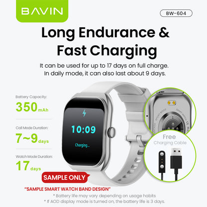 BAVIN BW604 Smart Watch 2.01" Display, Bluetooth Calling, Fitness & Sports Modes, Health Tracking Compatible for Smartphones