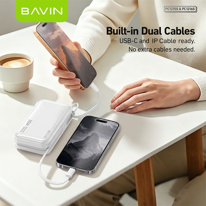 BAVIN PC1215 2-in-1 10000mAh/20000mAh 35W PD Fast Charging Powerbank w/ Built-in Dual Cables + AC Plug