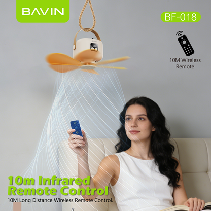 BAVIN BF018 5-in-1 Portable Outdoor Ultra Quiet Type-C Rechargeable Ceiling Fan w/ Light, Remote Control