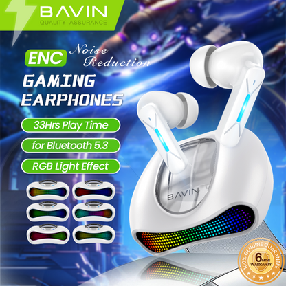 BAVIN HB-BA-95 Bluetooth 5.3 Gaming Earphones | HiFi Sound | ENC Noise Reduction | RGB Lights | 40H Battery Life